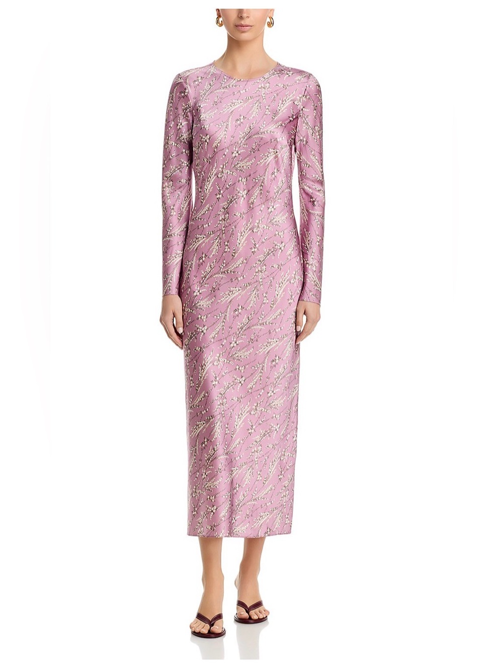 Veronica Beard Pink Long-Sleeve Floral-Print Midi Dress